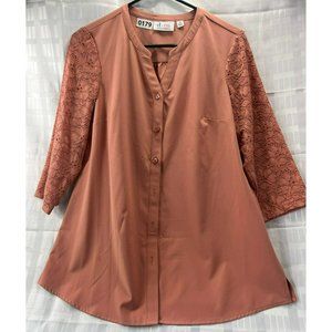 D&CO denim+company, women shirt, size xs, 3/4 sleeve, color brown/orange